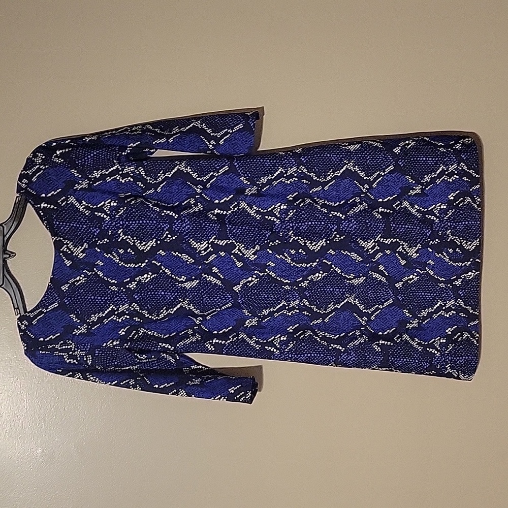 Jude Connally Size S Navy White Snake Print Bell Sleeves Ladies Dress